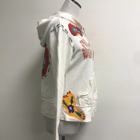 Joystick Johnny Was crystal dove cream red applique embroidered zip hoodie L - Picture 7 of 13